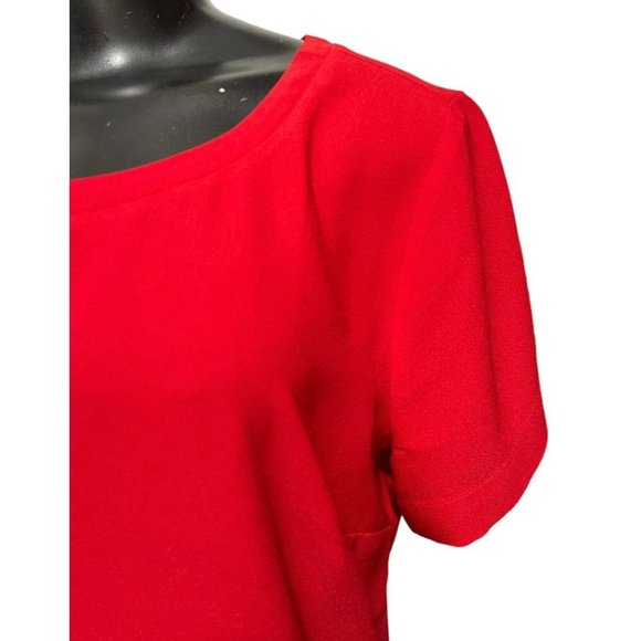 Medium Ann Taylor Short Sleeve Round Neck Blouse Red Pullover - Picture 4 of 10